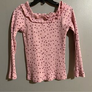 Kate Quinn Ruffle Rose Dot Classic Ribbed Long Sleeve Top